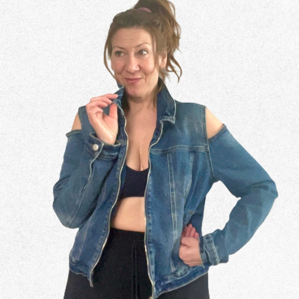 Y2K Jacket, Size L, Cold Shoulder Denim Jacket